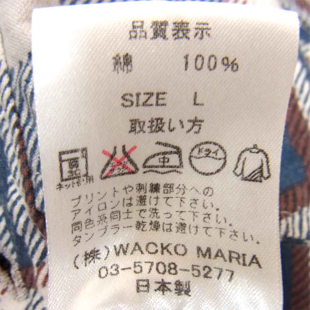 WACKO MARIA ワコマリア プリントネル チェック シャツ ブルー系 L【中古】
