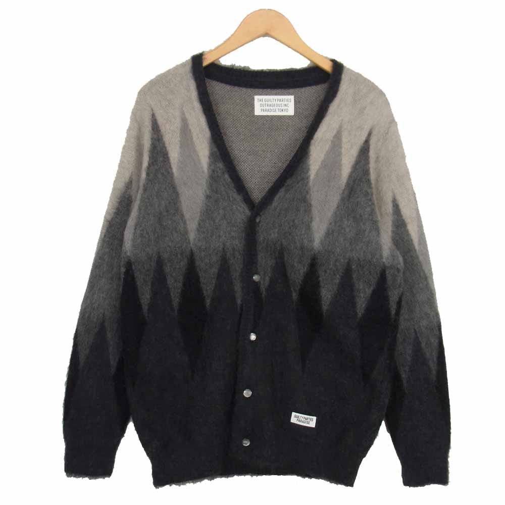 WACKO MARIA ワコマリア 17AW 17FW-WMK-KN18 MOHAIR DIAMOND JACQUARD CARDIGAN モヘア ダイヤモンド ジャガード カーディガン グレー系 L【美品】【中古】