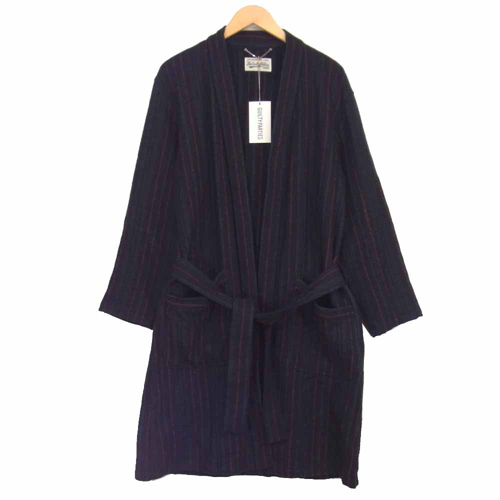 WACKO MARIA ワコマリア MULTI STRIPED GOWN COAT マルチ ストライプ ガウン コート ネイビー系 M【美品】【中古】