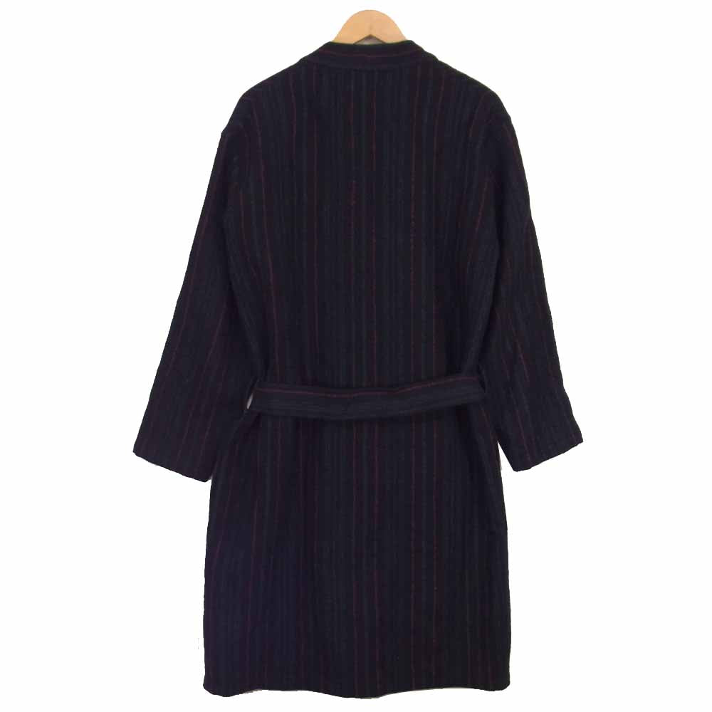 WACKO MARIA ワコマリア MULTI STRIPED GOWN COAT マルチ ストライプ ガウン コート ネイビー系 M【美品】【中古】