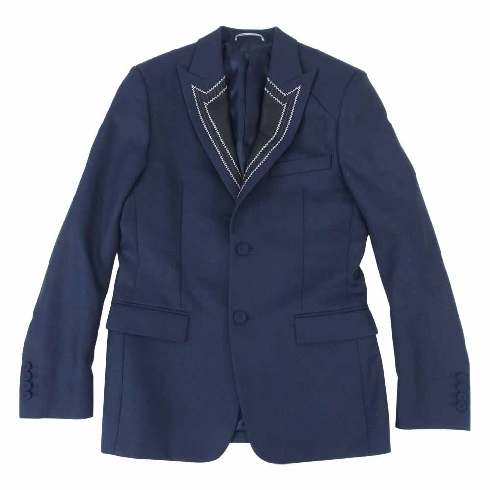 ディオール 20AW 043C281A4976 モヘヤ×ウール×シルク トップステッチ ピークトラペル 2B テーラード ジャケット ネイビー系 44【極上美品】【中古】