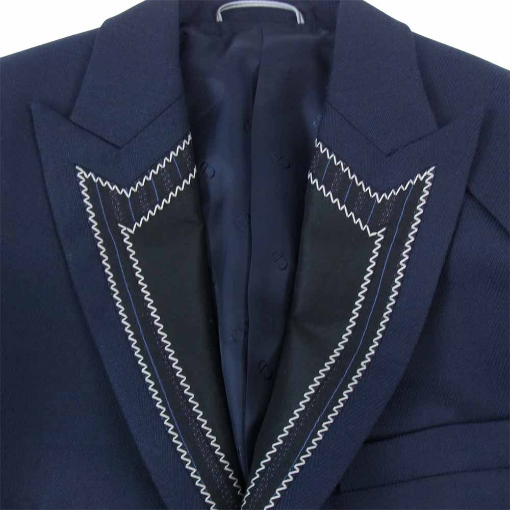 ディオール 20AW 043C281A4976 モヘヤ×ウール×シルク トップステッチ ピークトラペル 2B テーラード ジャケット ネイビー系 44【極上美品】【中古】