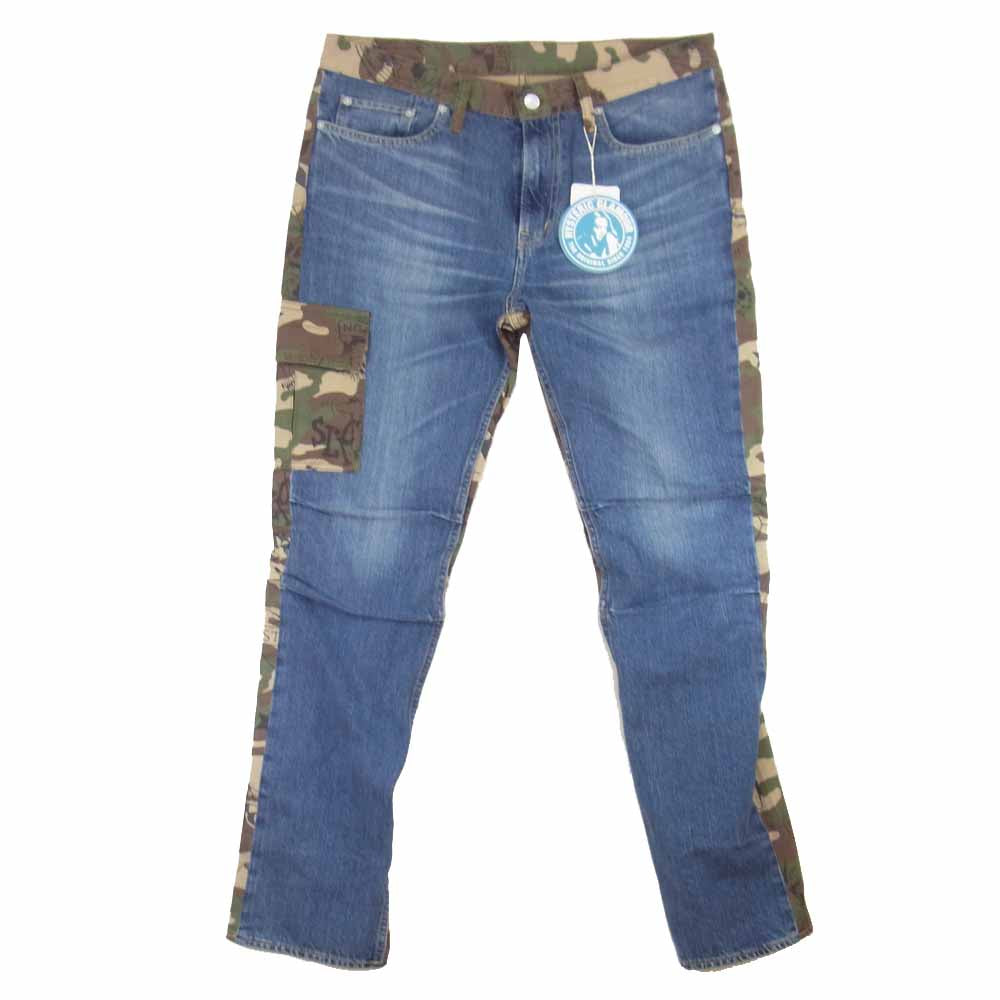 HYSTERIC GLAMOUR ヒステリックグラマー 02173AP16669 迷彩 切替 イラスト デニム パンツ インディゴブルー系 34【新古品】【未使用】【中古】