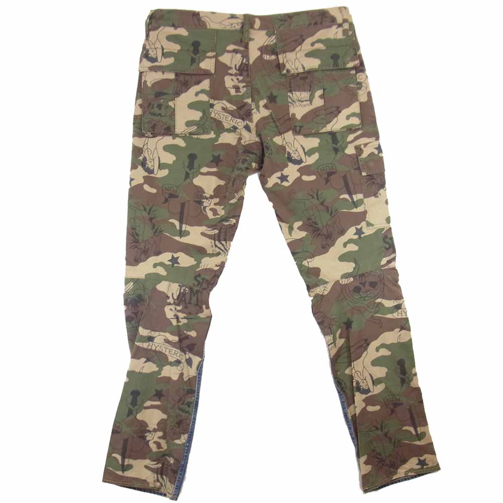 HYSTERIC GLAMOUR ヒステリックグラマー 02173AP16669 迷彩 切替 イラスト デニム パンツ インディゴブルー系 34【新古品】【未使用】【中古】