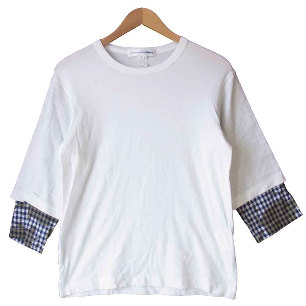 COMME des GARCONS コムデギャルソン S20103 SHIRT シャツ 袖チェック 切替え カットソー ホワイト系 S【中古】