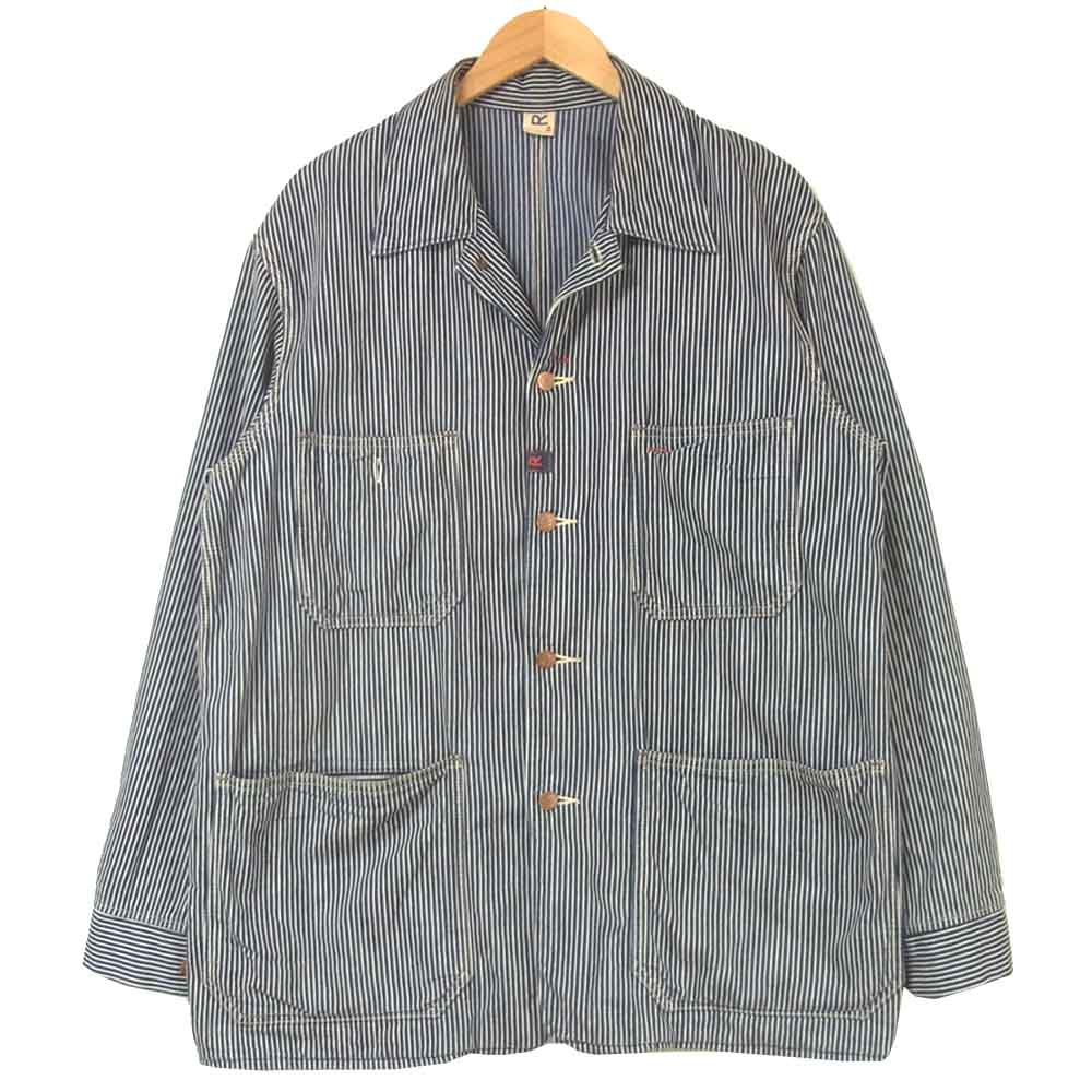 フォーティファイブ アールピーエム ヒッコリー ストライプ カバーオール ジャケット インディゴブルー系 ホワイト系 4【中古】