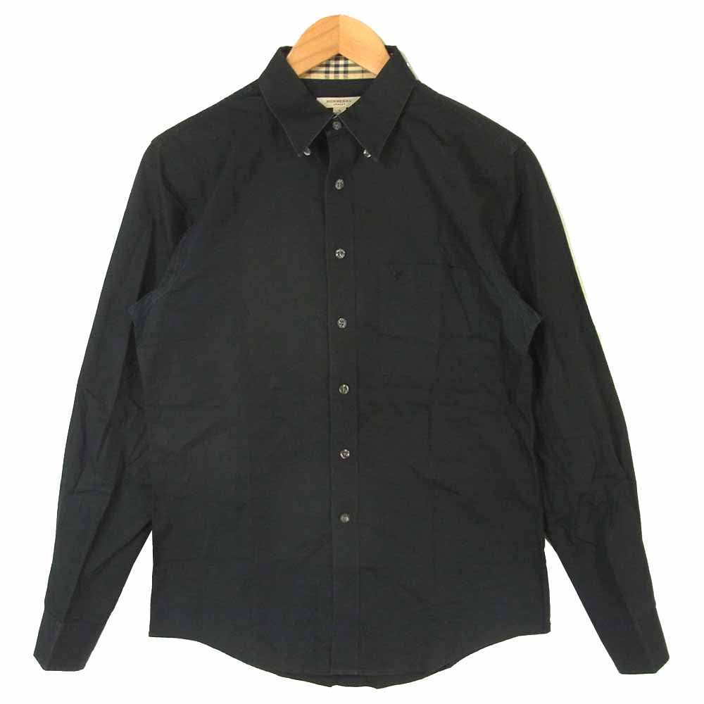 BURBERRY LONDON バーバリー ロンドン 襟 チェック コットン 長袖 シャツ 香港製 ブラック系 S【中古】