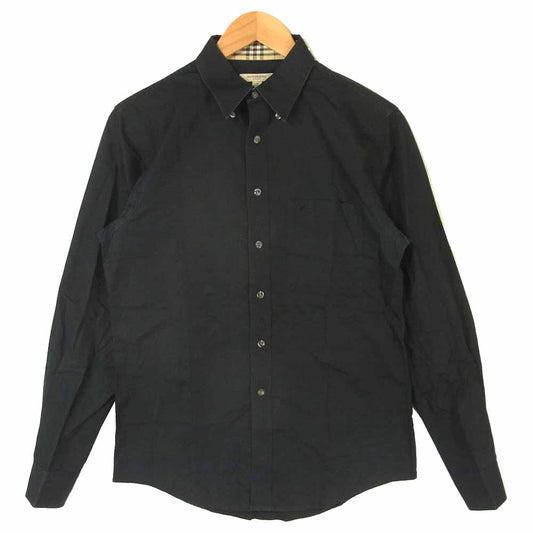BURBERRY LONDON バーバリー ロンドン 襟 チェック コットン 長袖 シャツ 香港製 ブラック系 S【中古】