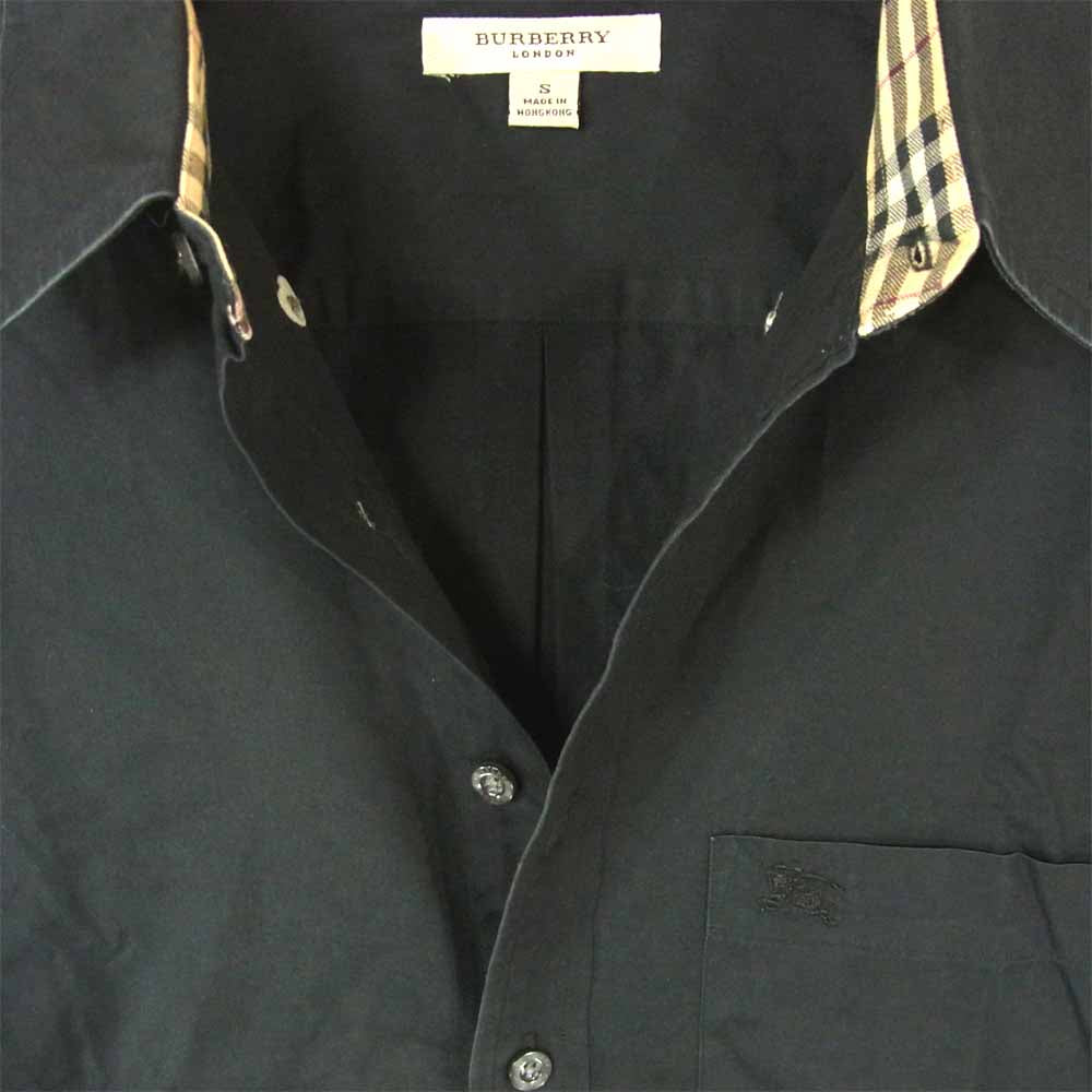 BURBERRY LONDON バーバリー ロンドン 襟 チェック コットン 長袖 シャツ 香港製 ブラック系 S【中古】
