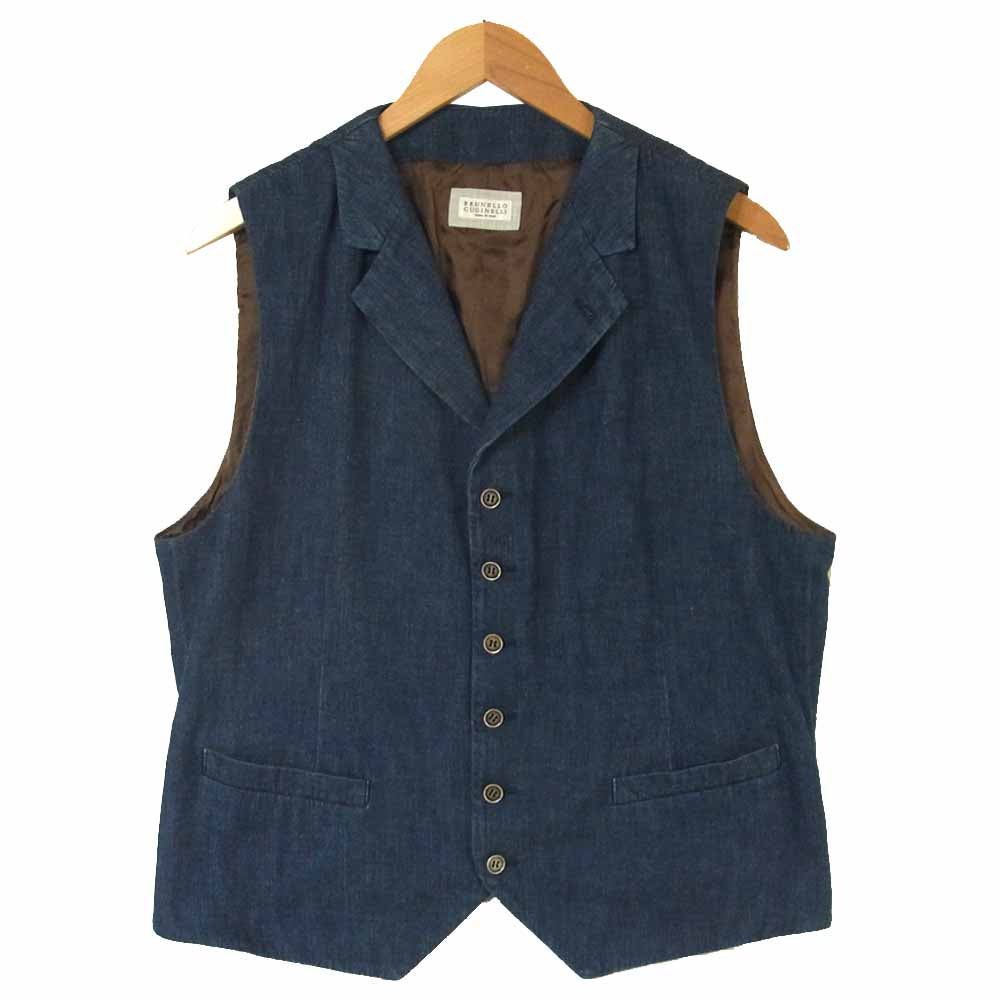 Brunello Cucinelli ブルネロクチネリ コットン デニム ベスト イタリア製 インディゴブルー系 54【中古】