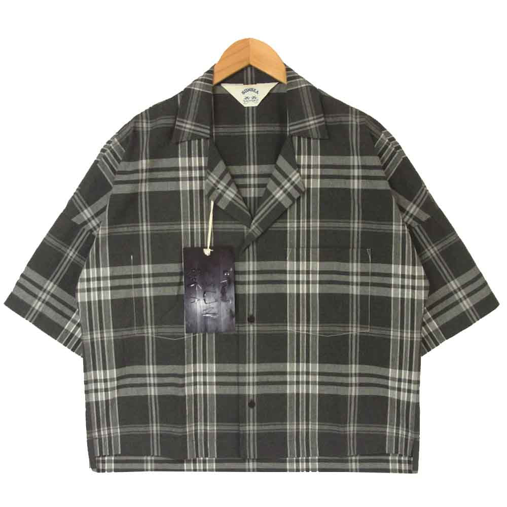 SUNSEA サンシー 19SS 19S21 CHECK FRIED SHRIMP SHIRT チェック フライド シュリンプ 半袖 シャツ グレー系 3【美品】【中古】