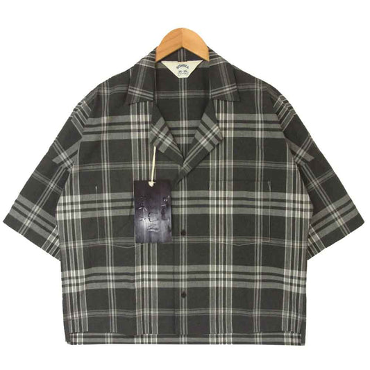 SUNSEA サンシー 19SS 19S21 CHECK FRIED SHRIMP SHIRT チェック フライド シュリンプ 半袖 シャツ グレー系 3【美品】【中古】