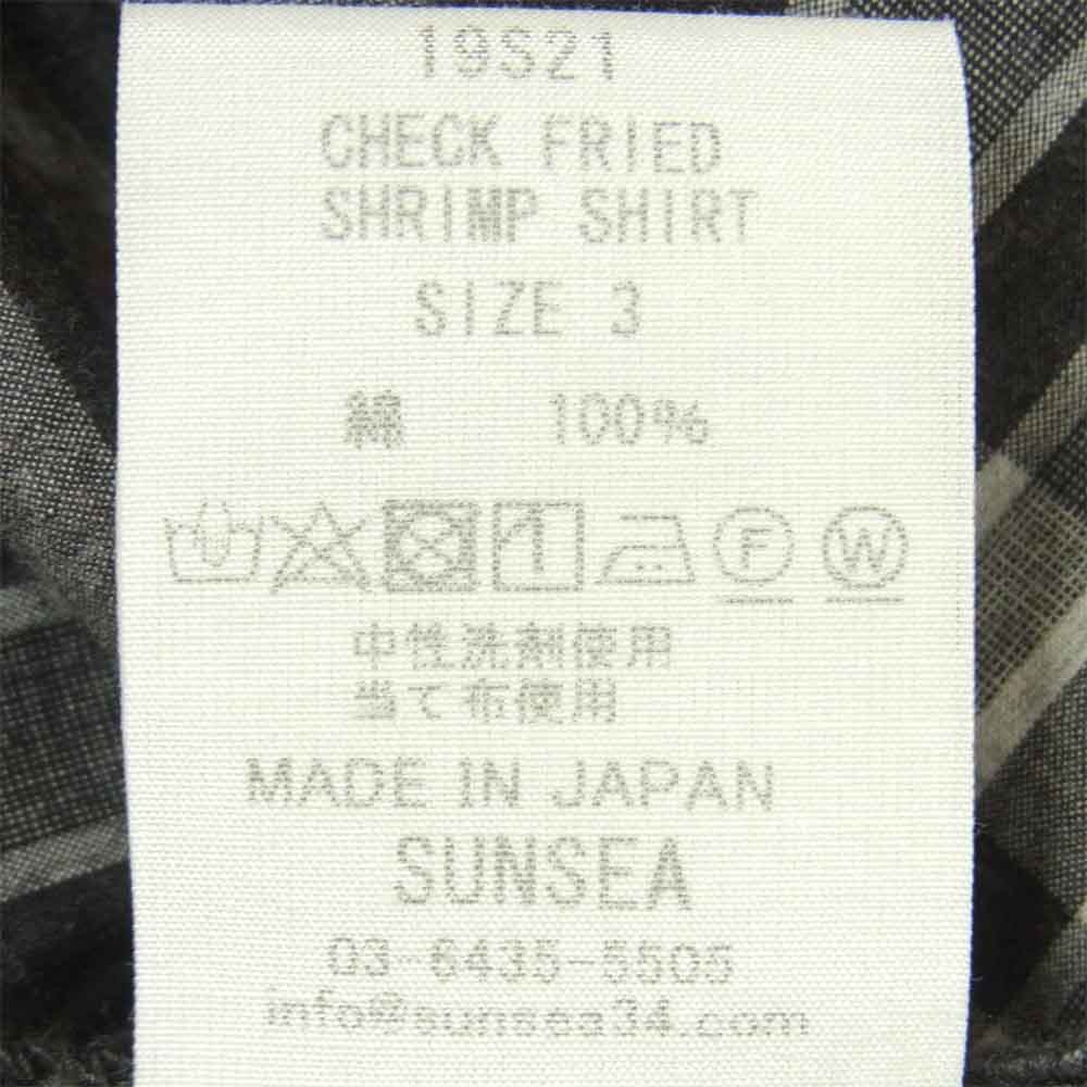 SUNSEA サンシー 19SS 19S21 CHECK FRIED SHRIMP SHIRT チェック フライド シュリンプ 半袖 シャツ グレー系 3【美品】【中古】