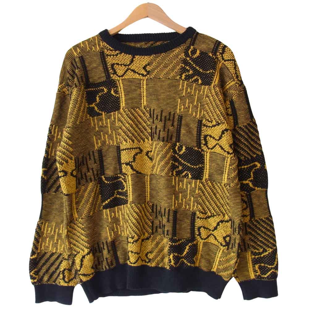 ジーアールユニフォーマ GR01-N002 Knit Patchwork Sweater ニット パッチワーク セーター 黄×黒 L【中古】