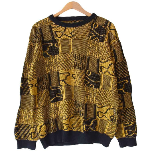 ジーアールユニフォーマ GR01-N002 Knit Patchwork Sweater ニット パッチワーク セーター 黄×黒 L【中古】
