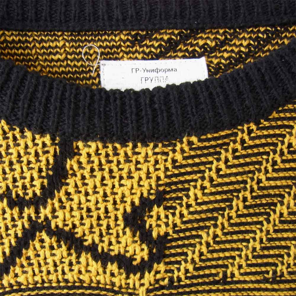 ジーアールユニフォーマ GR01-N002 Knit Patchwork Sweater ニット パッチワーク セーター 黄×黒 L【中古】