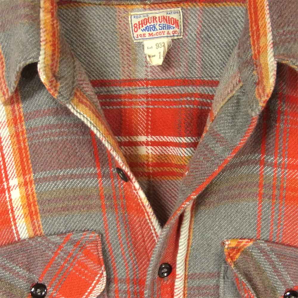 The REAL McCOY'S ザリアルマッコイズ JOE MCCOY 8HOUR UNION ジョーマッコイ ヘビーネル チェック 長袖 ワーク シャツ レッド系 グレー系 14【中古】