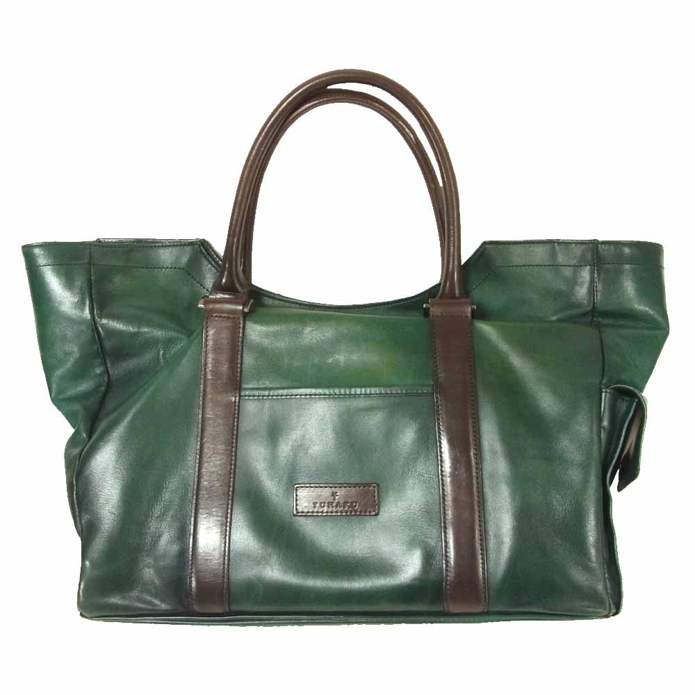 ユハク Earth アースシリーズ  レザー トートバッグ モスグリーン系【中古】