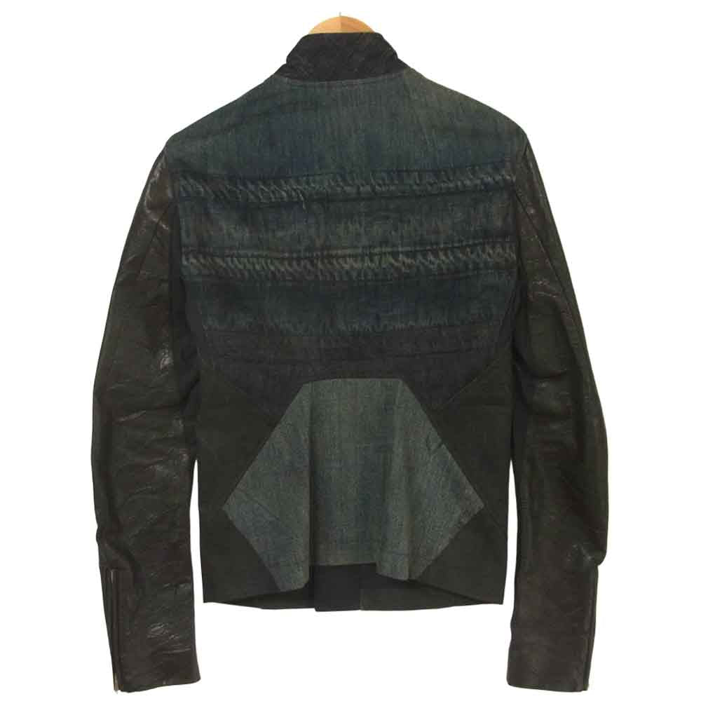 Rick Owens リックオウエンス 国内正規品 デニム 袖レザー 切替 ライダース ジャケット ブラック系 インディゴブルー系 XS【中古】