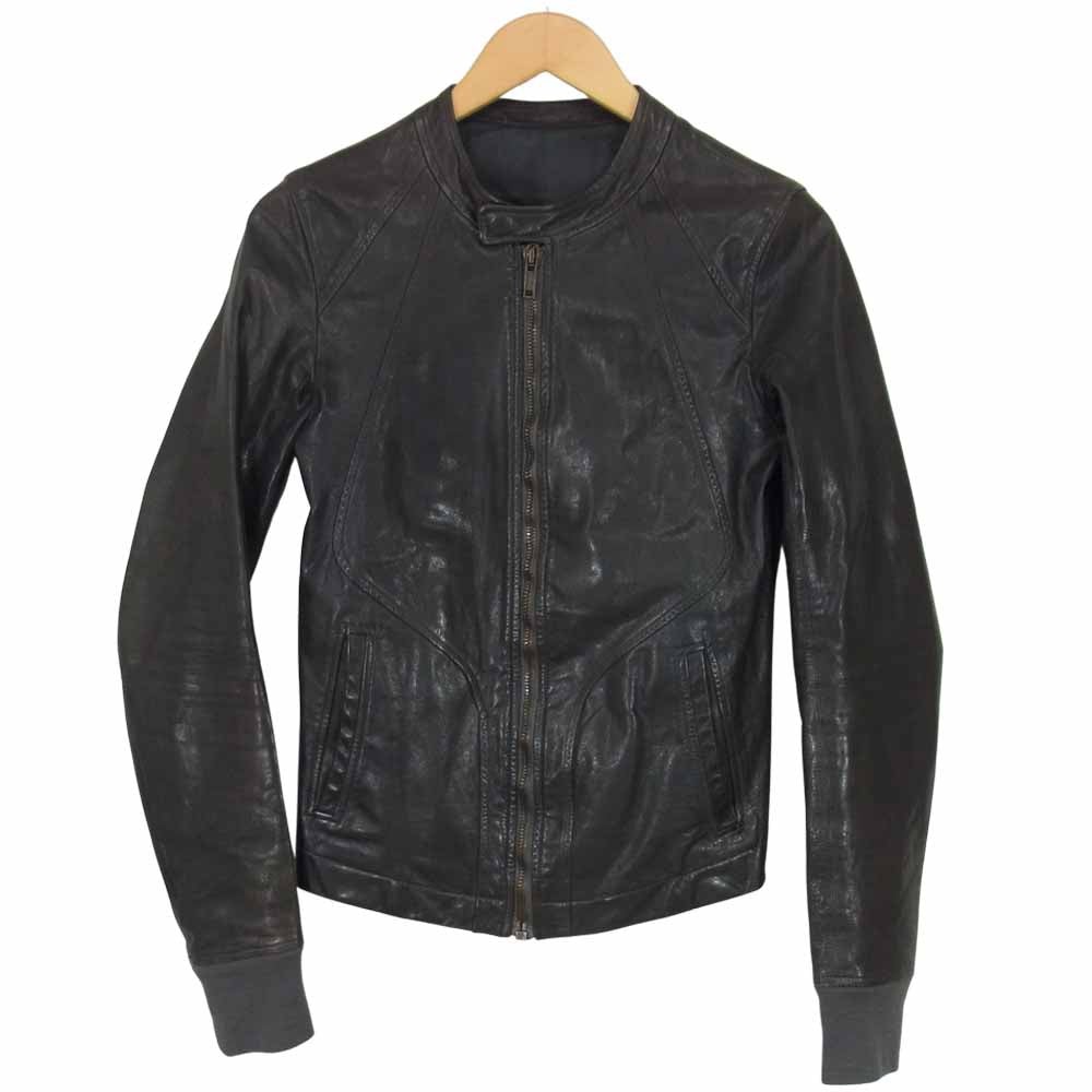 Rick Owens リックオウエンス 国内正規品 カーフスキン 袖リブ シングルライダース ジャケット ダークグレー系【中古】