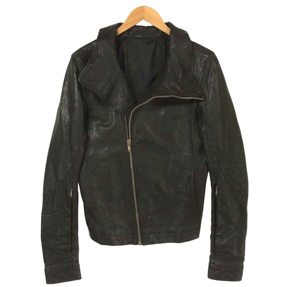 Rick Owens リックオウエンス 国内正規品 ラムスキン ハイネック レザー ジャケット イタリア製 ブラック系 XS【中古】