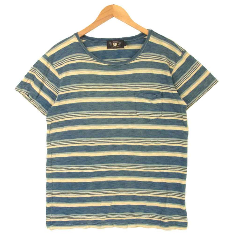 RRL ダブルアールエル 国内正規品 Striped Cotton Pocket T-Shirt ポケット 半袖 Tシャツ フィリピン製 ブルー系 L【中古】