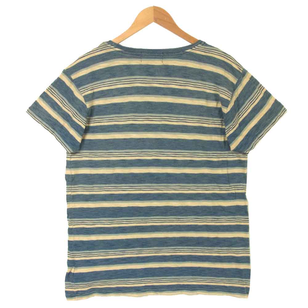 RRL ダブルアールエル 国内正規品 Striped Cotton Pocket T-Shirt ポケット 半袖 Tシャツ フィリピン製 ブルー系 L【中古】