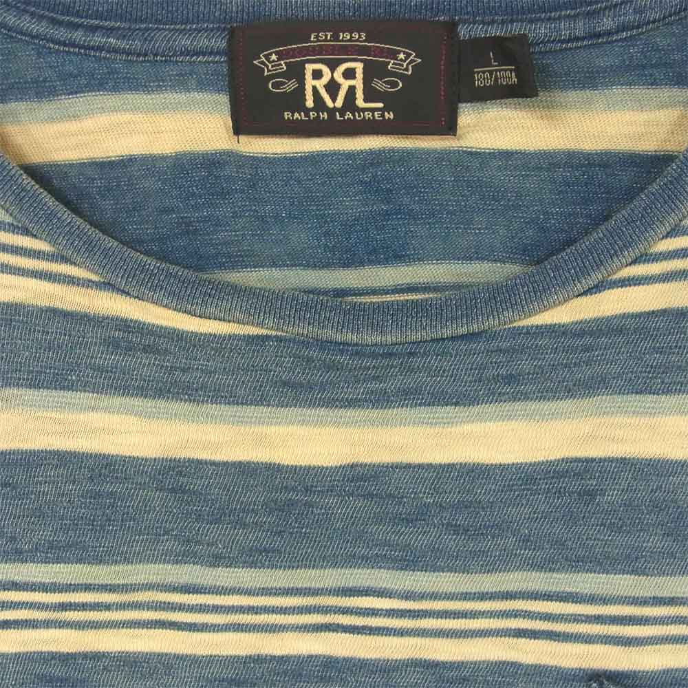 RRL ダブルアールエル 国内正規品 Striped Cotton Pocket T-Shirt ポケット 半袖 Tシャツ フィリピン製 ブルー系 L【中古】