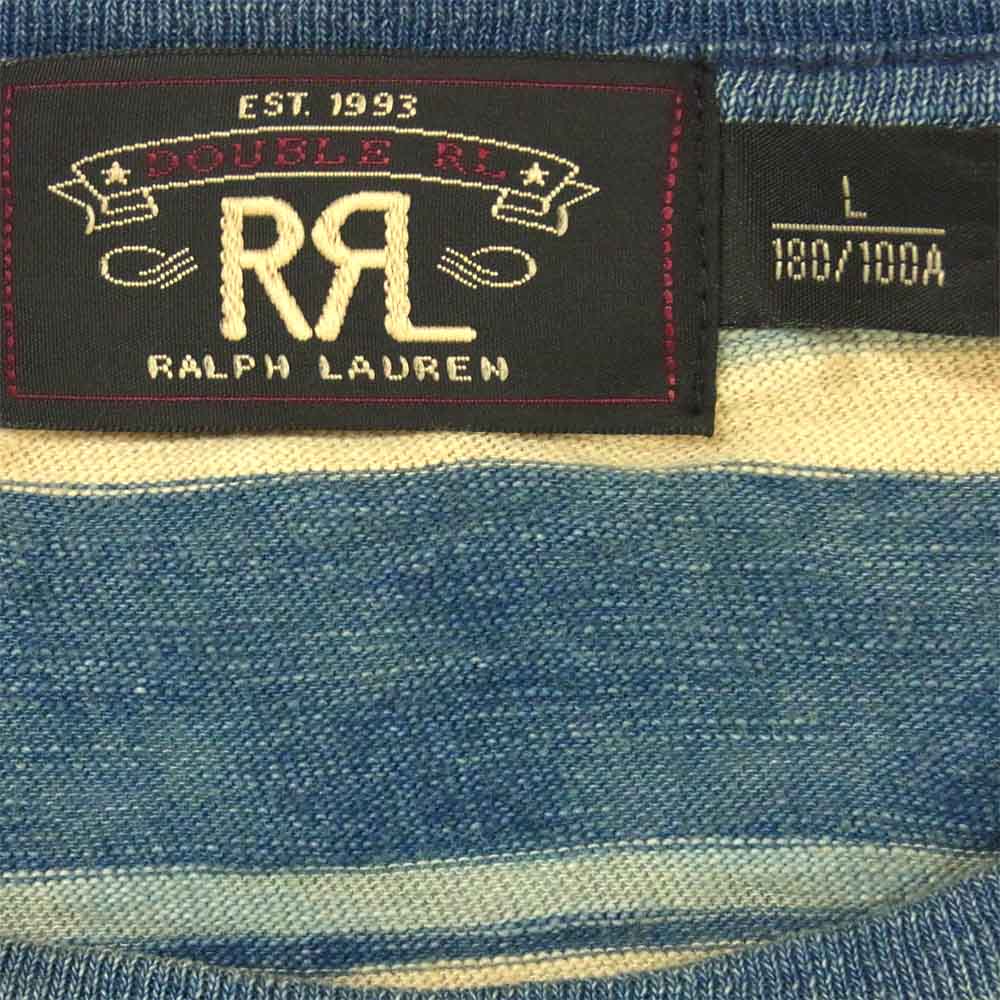 RRL ダブルアールエル 国内正規品 Striped Cotton Pocket T-Shirt ポケット 半袖 Tシャツ フィリピン製 ブルー系 L【中古】