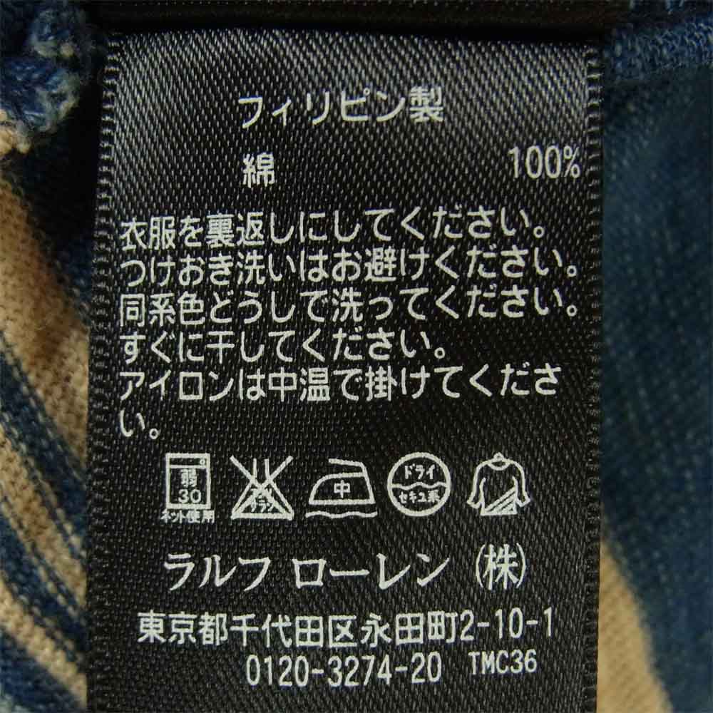 RRL ダブルアールエル 国内正規品 Striped Cotton Pocket T-Shirt ポケット 半袖 Tシャツ フィリピン製 ブルー系 L【中古】