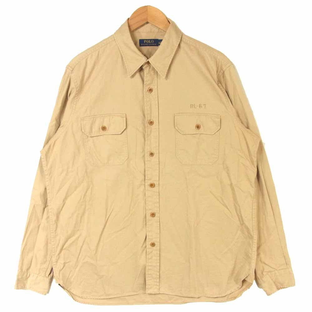 POLO RALPH LAUREN ポロ・ラルフローレン 国内正規品 RL-67 MILITARY TYPE コットン 長袖 シャツ ベージュ系 L【中古】