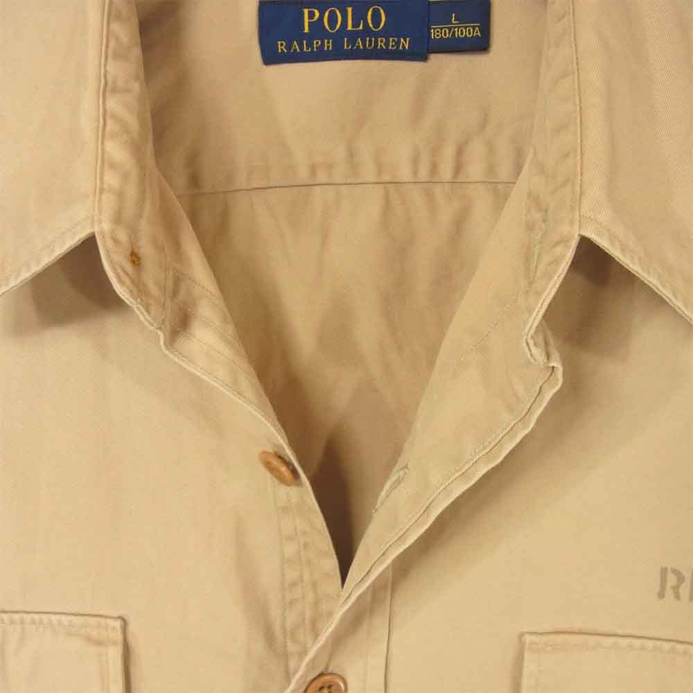 POLO RALPH LAUREN ポロ・ラルフローレン 国内正規品 RL-67 MILITARY TYPE コットン 長袖 シャツ ベージュ系 L【中古】