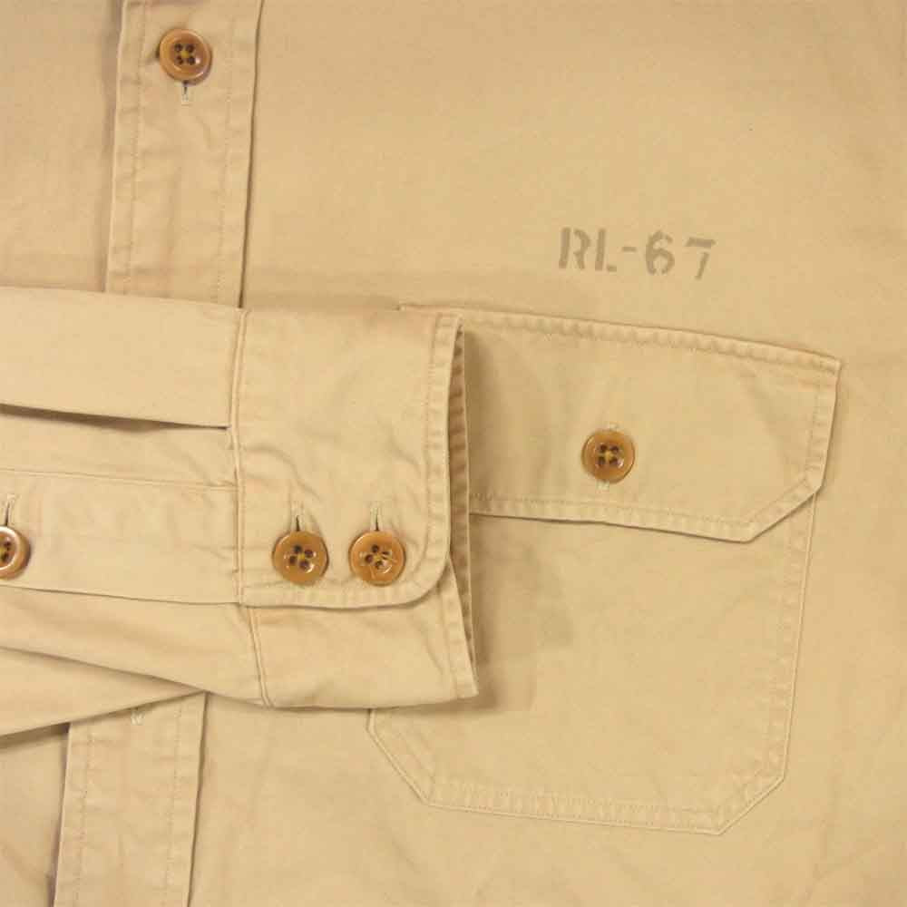 POLO RALPH LAUREN ポロ・ラルフローレン 国内正規品 RL-67 MILITARY TYPE コットン 長袖 シャツ ベージュ系 L【中古】