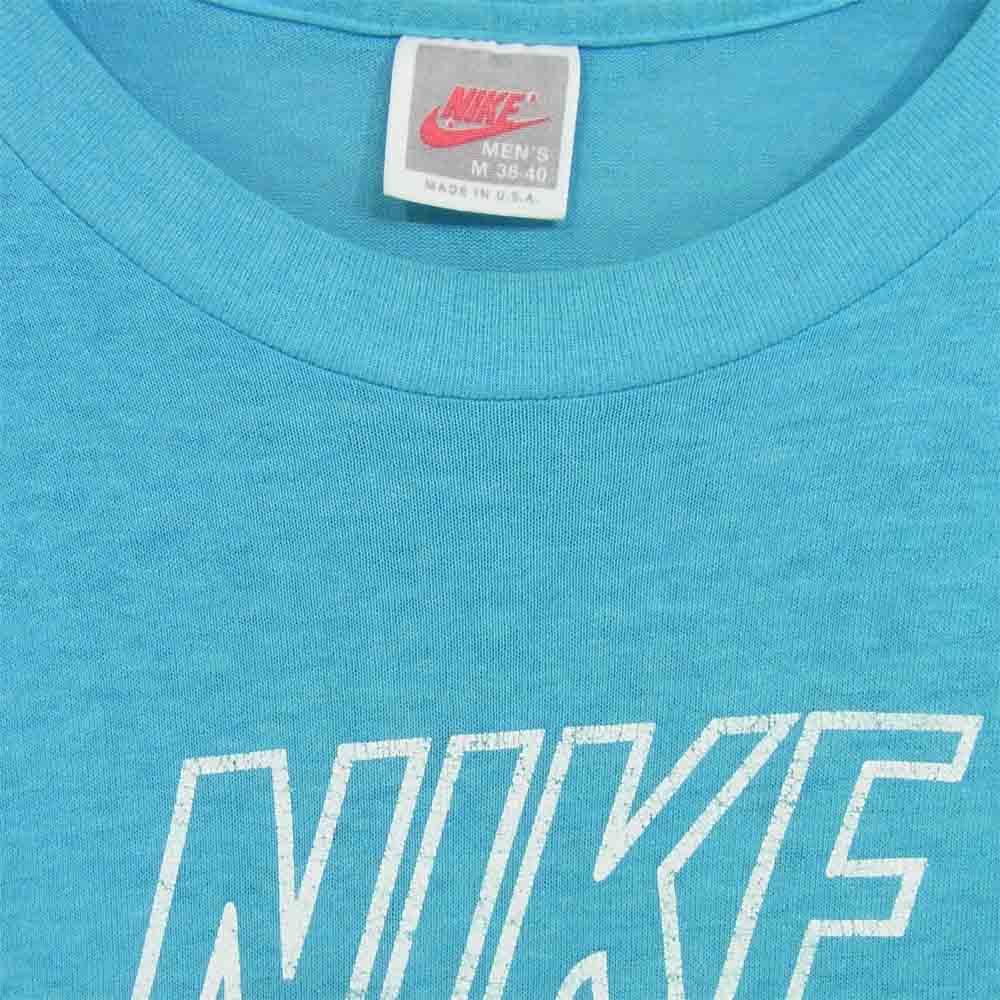 NIKE ナイキ 90S USA製 銀タグ 2連 ロゴ プリント Tシャツ 半袖 コットン ライトブルー系 M【中古】