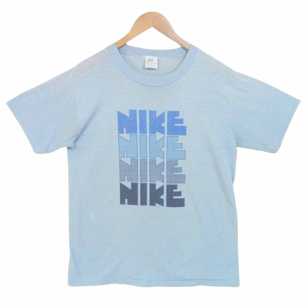 NIKE ナイキ 70S オレンジタグ ナイキ4連 ロゴ ゴツナイキ Tシャツ USA製 ライトブルー系 L【中古】