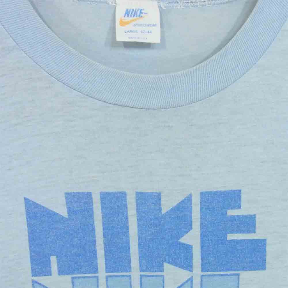 NIKE ナイキ 70S オレンジタグ ナイキ4連 ロゴ ゴツナイキ Tシャツ USA製 ライトブルー系 L【中古】