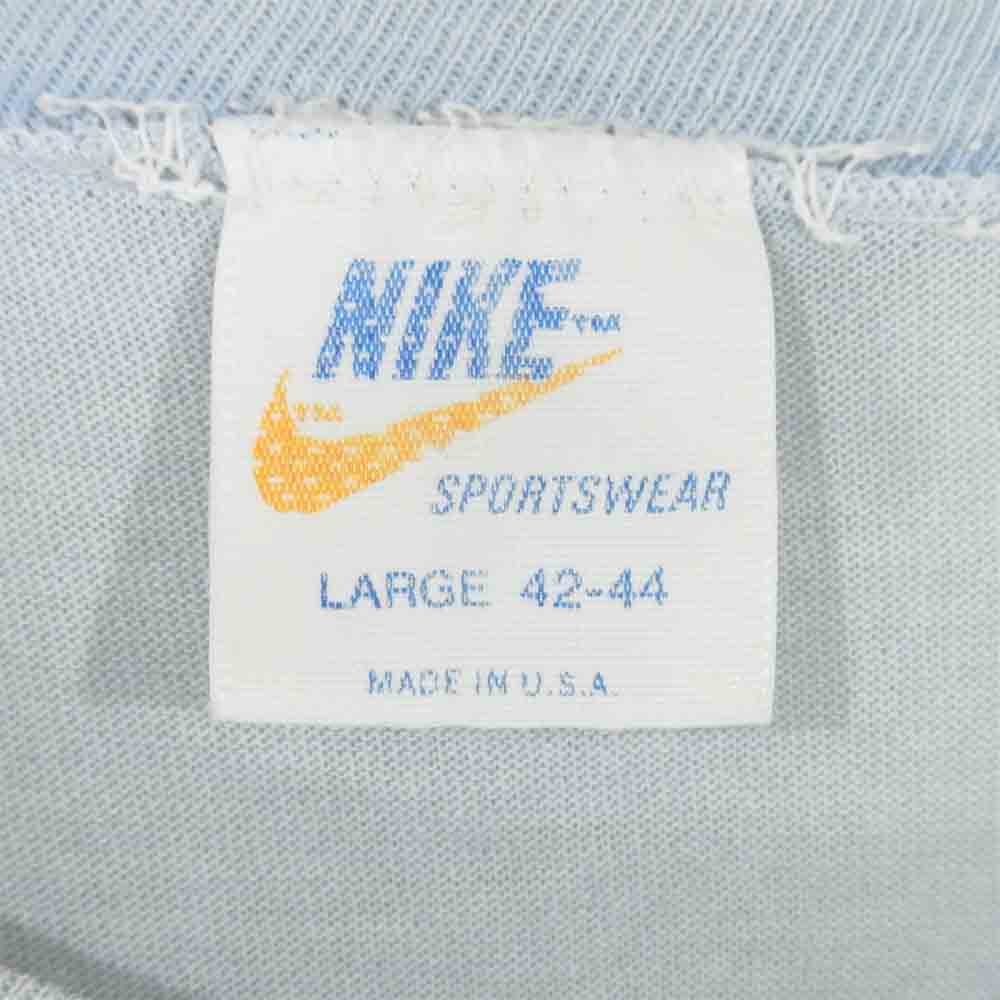 NIKE ナイキ 70S オレンジタグ ナイキ4連 ロゴ ゴツナイキ Tシャツ USA製 ライトブルー系 L【中古】