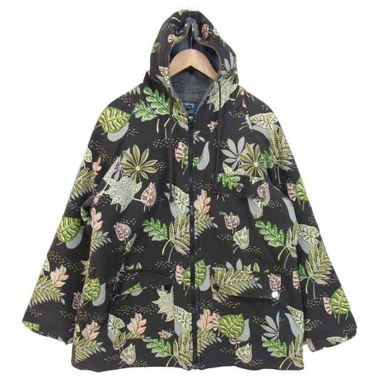 モニタリー ジップアップ リーフ柄 内ボア フード ジャケット グレーブラック系 L【中古】