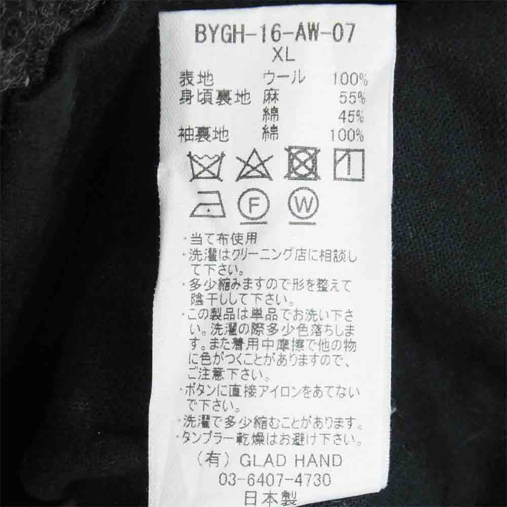 BY GLADHAND バイグラッドハンド 16AW BYGH-16-AW-07 千鳥格子 エルボーパッチ ウール テーラード ジャケット ダークグレー系 XL【中古】