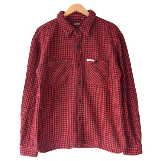 THE FLAT HEAD ザフラットヘッド 千鳥柄 ヘビーネル シャツ 黒×赤 44【中古】