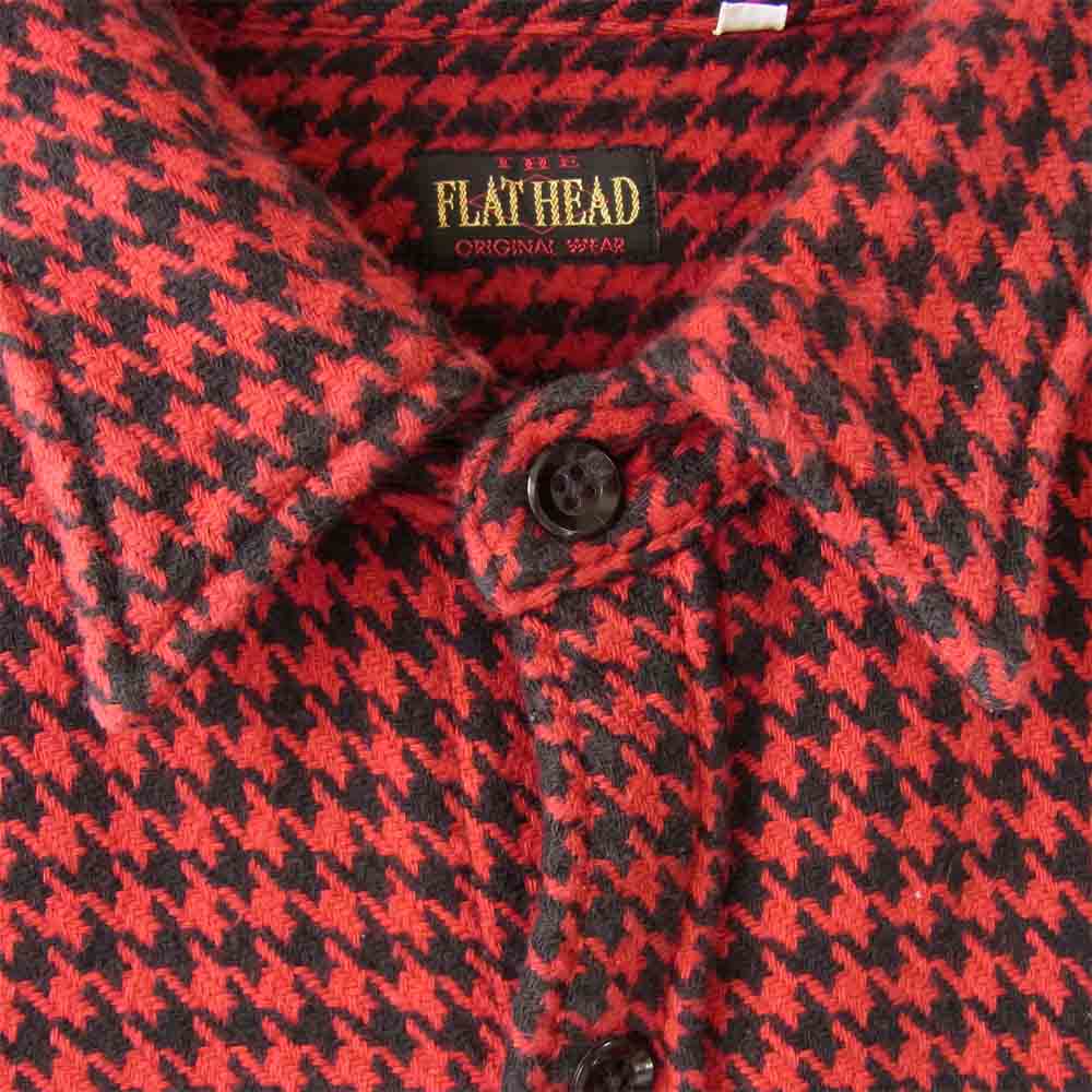 THE FLAT HEAD ザフラットヘッド 千鳥柄 ヘビーネル シャツ 黒×赤 44【中古】