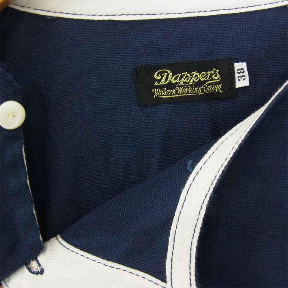 ダッパーズ 1415 リネン コットン ノーカラー プルオーバー シャツ ダークネイビー系 38【新古品】【未使用】【中古】