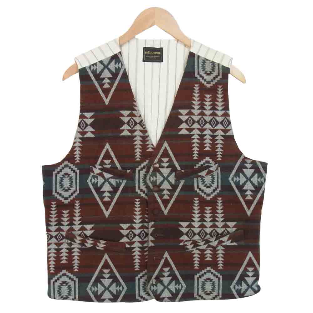 BY GLADHAND バイグラッドハンド 16AW BYGH-16-AW-11 FRONTIER VEST ネイティブ柄 ベスト ジャケット 赤茶×白系 XL【中古】