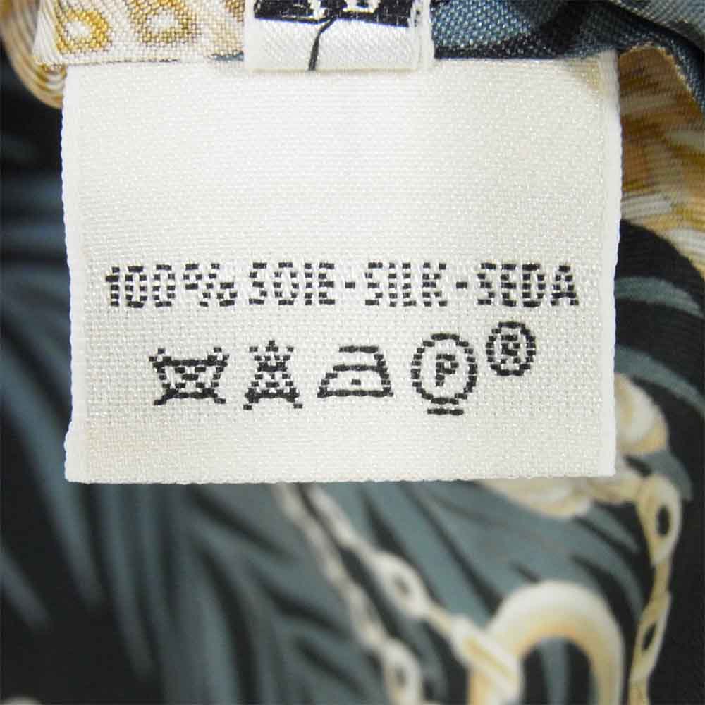 HERMES エルメス オールド 総柄 シルク ブラウス フランス製 シャツ 長袖 ブラック×ゴールド系【中古】