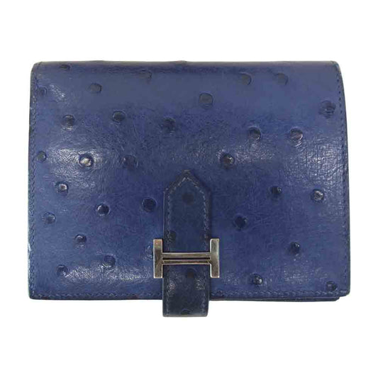 HERMES エルメス ベアン コンパクト ミコノス  A刻印 シルバー金具 財布 ネイビー系【中古】