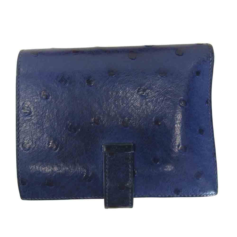 HERMES エルメス ベアン コンパクト ミコノス  A刻印 シルバー金具 財布 ネイビー系【中古】