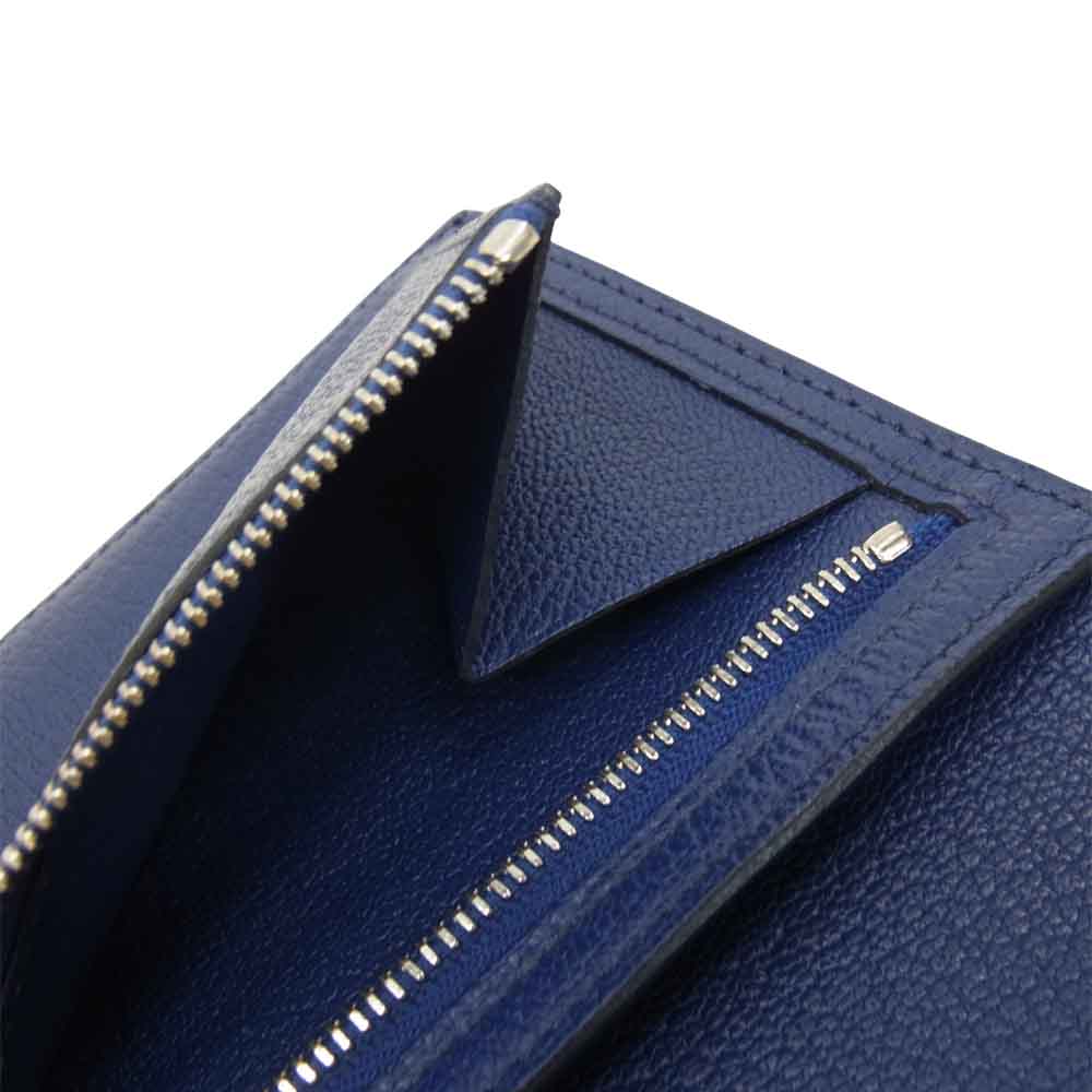 HERMES エルメス ベアン コンパクト ミコノス  A刻印 シルバー金具 財布 ネイビー系【中古】