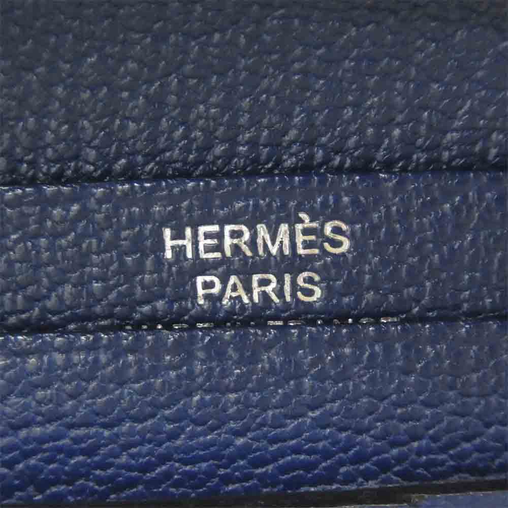 HERMES エルメス ベアン コンパクト ミコノス  A刻印 シルバー金具 財布 ネイビー系【中古】