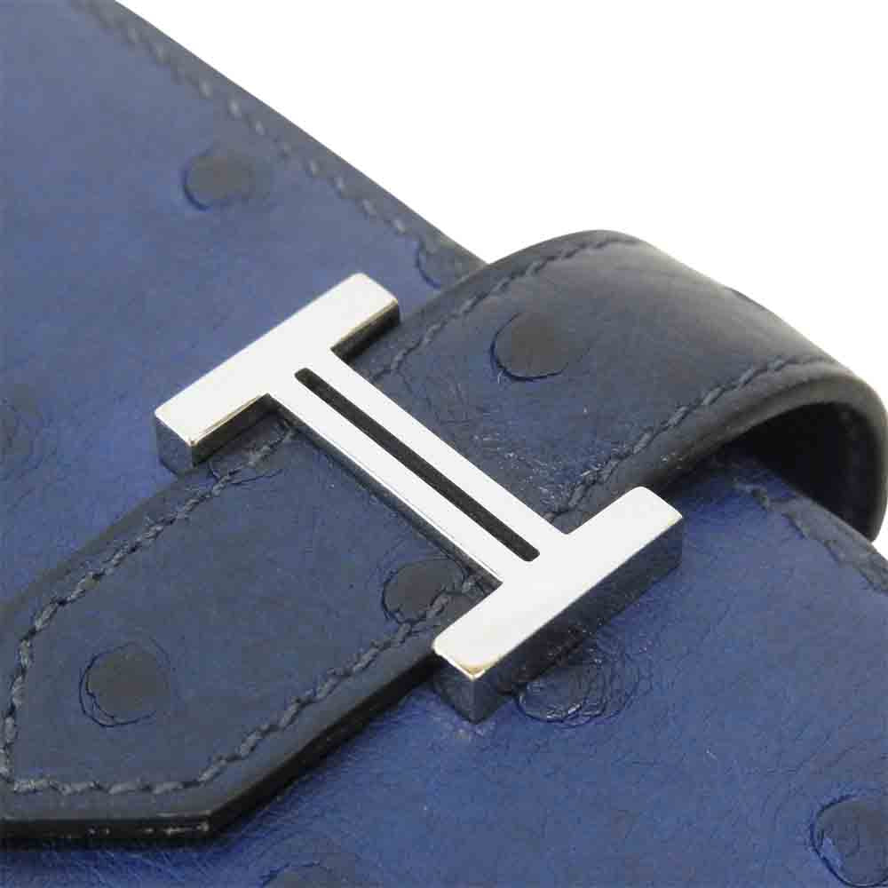 HERMES エルメス ベアン コンパクト ミコノス  A刻印 シルバー金具 財布 ネイビー系【中古】