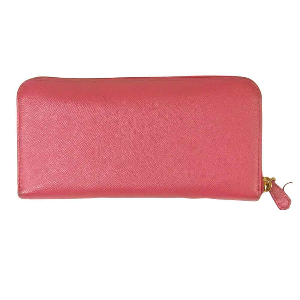 PRADA プラダ サフィアーノ リボン ラウンド ファスナー 長財布 ピンク系【中古】